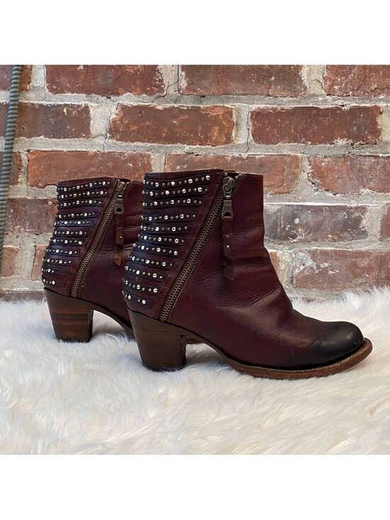 Denver Boots Shoes - Denver Brown Studded Lady Gabriel Ankle Boots, Size 7.5
